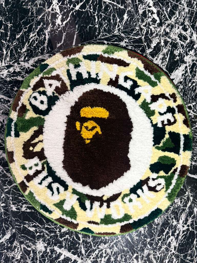A Bathing Ape "Bape Busy Works" Camo Round Rug