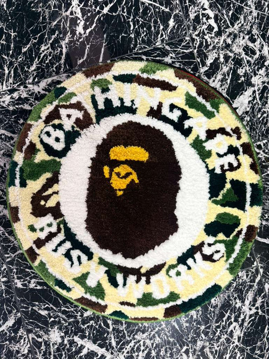 A Bathing Ape "Bape Busy Works" Camo Round Rug