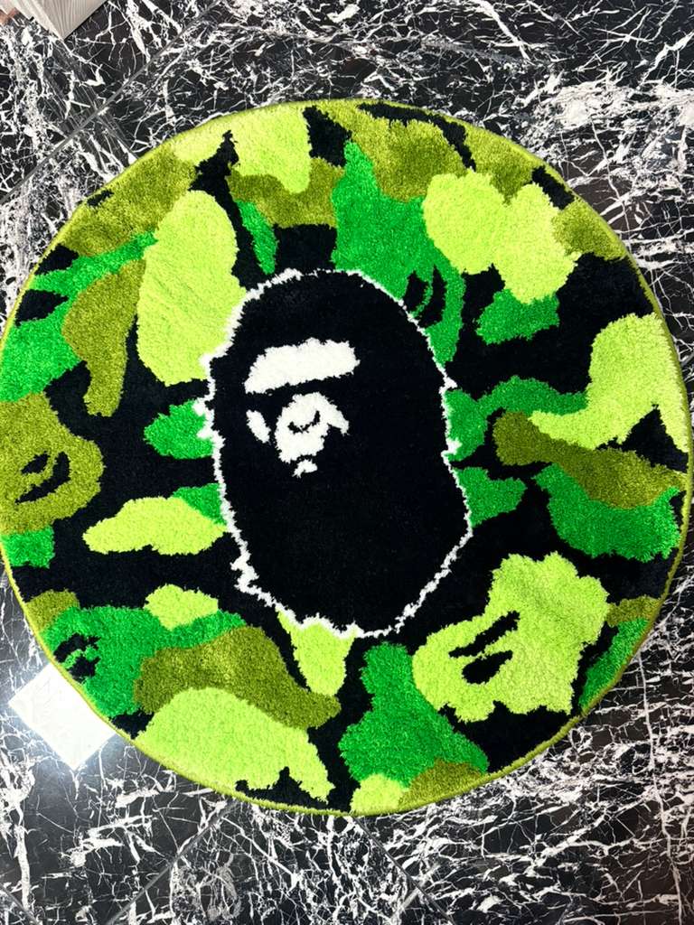Green Camo Ape Head Round Rug