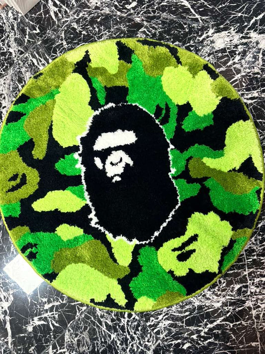 Green Camo Ape Head Round Rug
